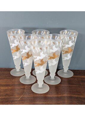 MCM Libbey Cavalcade Frosted Pilsner glasses set of 6, 1950s vintage glassware